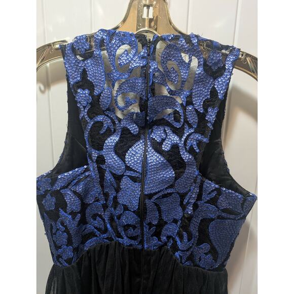 Minuet Blue Sequin Black Lace Formal Sleeveless Mini Dress Size S Prom Hoco - Picture 4 of 9